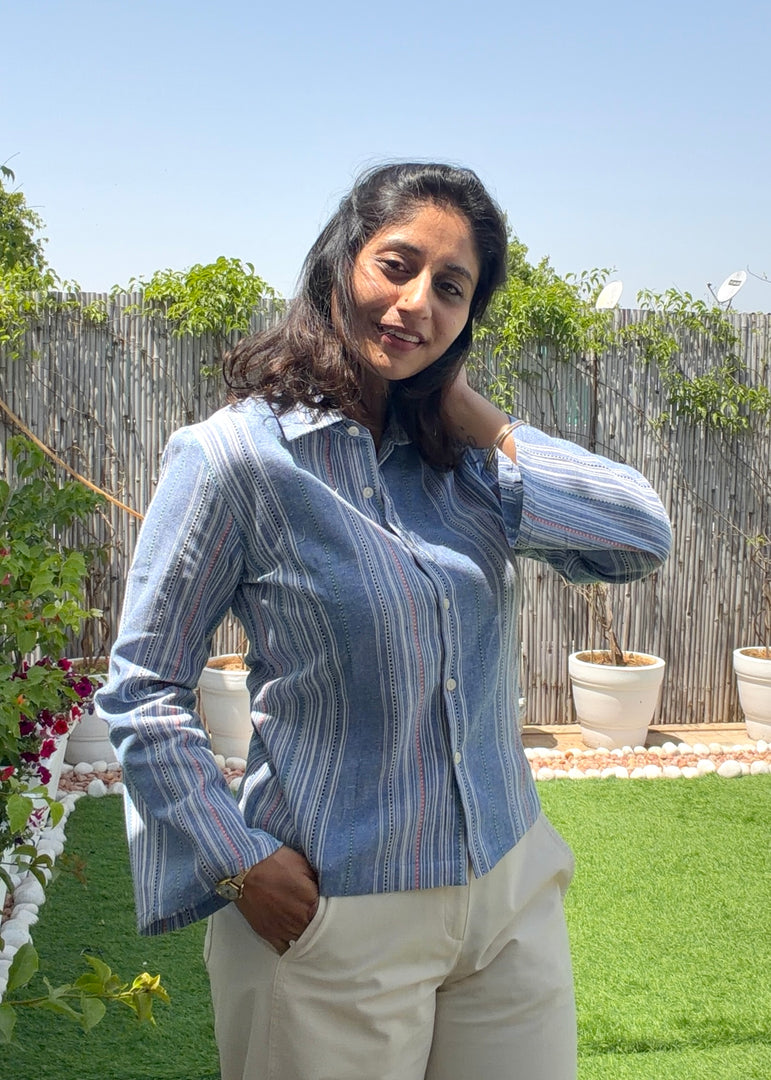Blue Striped Fitted Cotton Shirt