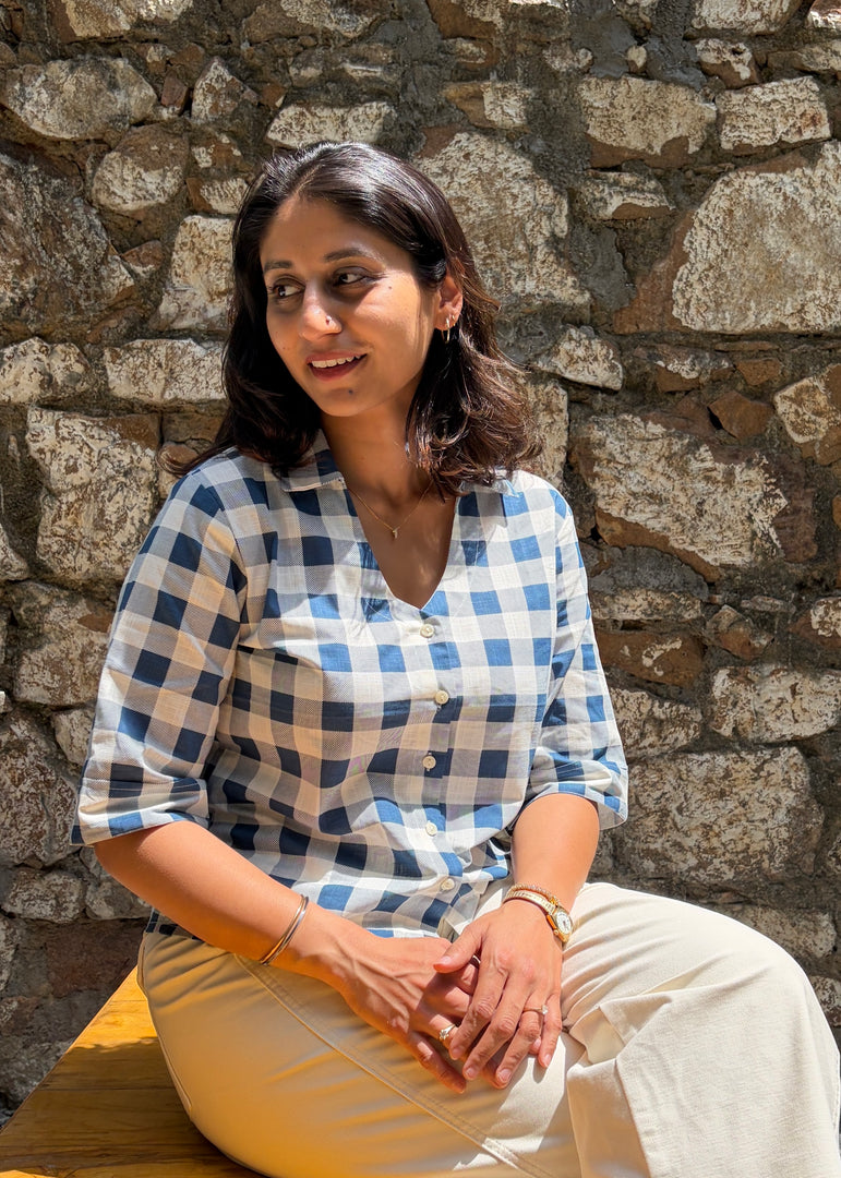 Blue & White Checks Cotton Shirt