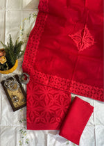 Load image into Gallery viewer, Red Cotton Applique Suit &amp; Dupatta
