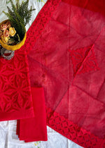 Load image into Gallery viewer, Red Cotton Applique Suit &amp; Dupatta
