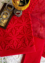 Load image into Gallery viewer, Red Cotton Applique Suit &amp; Dupatta
