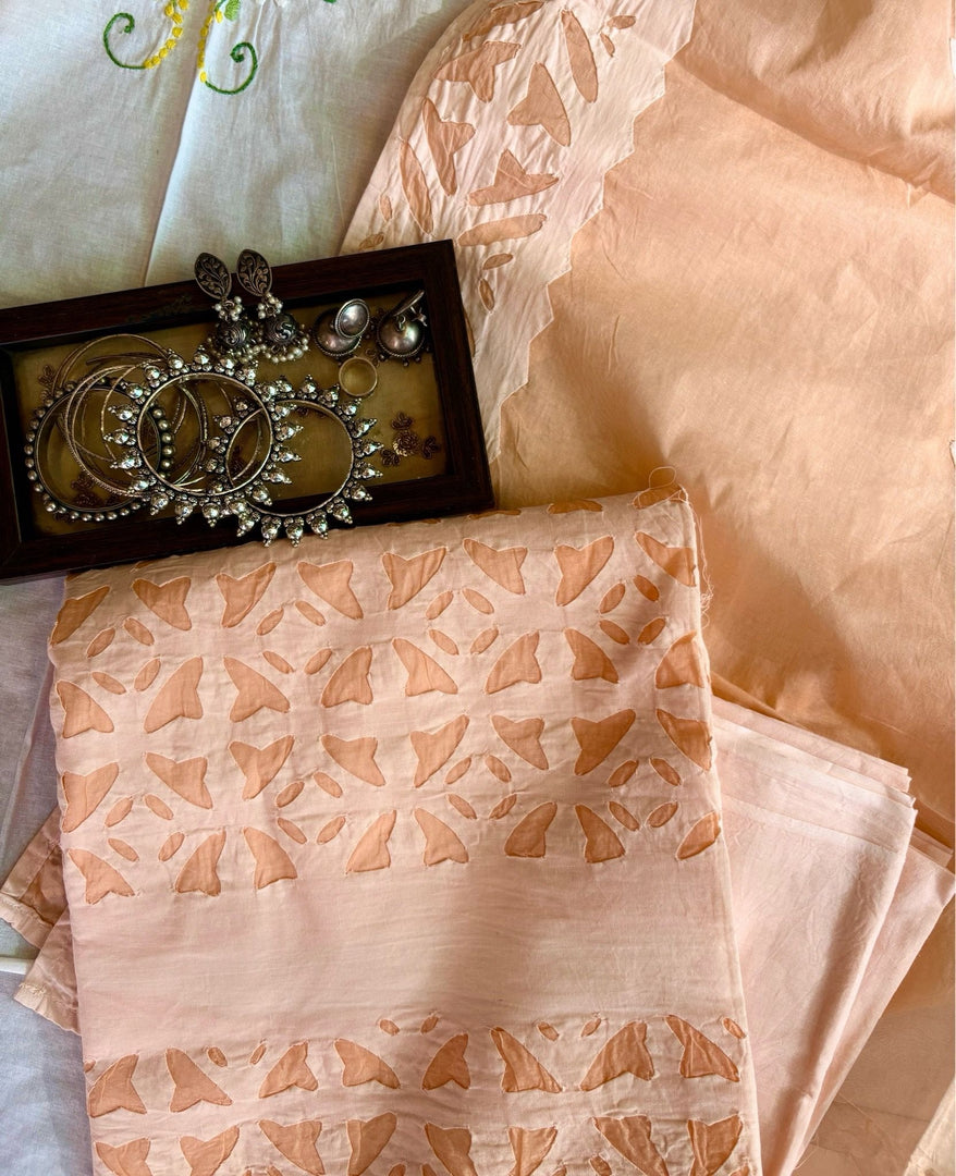 Peach Cotton Applique Suit & Dupatta