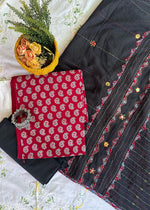 Load image into Gallery viewer, Maroon Ajrak Cotton Suit &amp; Black Mirror Work Mulmul Dupatta
