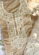 Load image into Gallery viewer, Beige Chanderi Cutwork Suit &amp; Chanderi Dupatta
