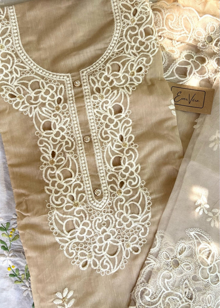 Beige Chanderi Cutwork Suit & Chanderi Dupatta