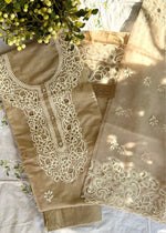 Load image into Gallery viewer, Beige Chanderi Cutwork Suit &amp; Chanderi Dupatta
