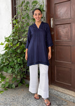 Load image into Gallery viewer, Navy Blue - White Rayon Coord