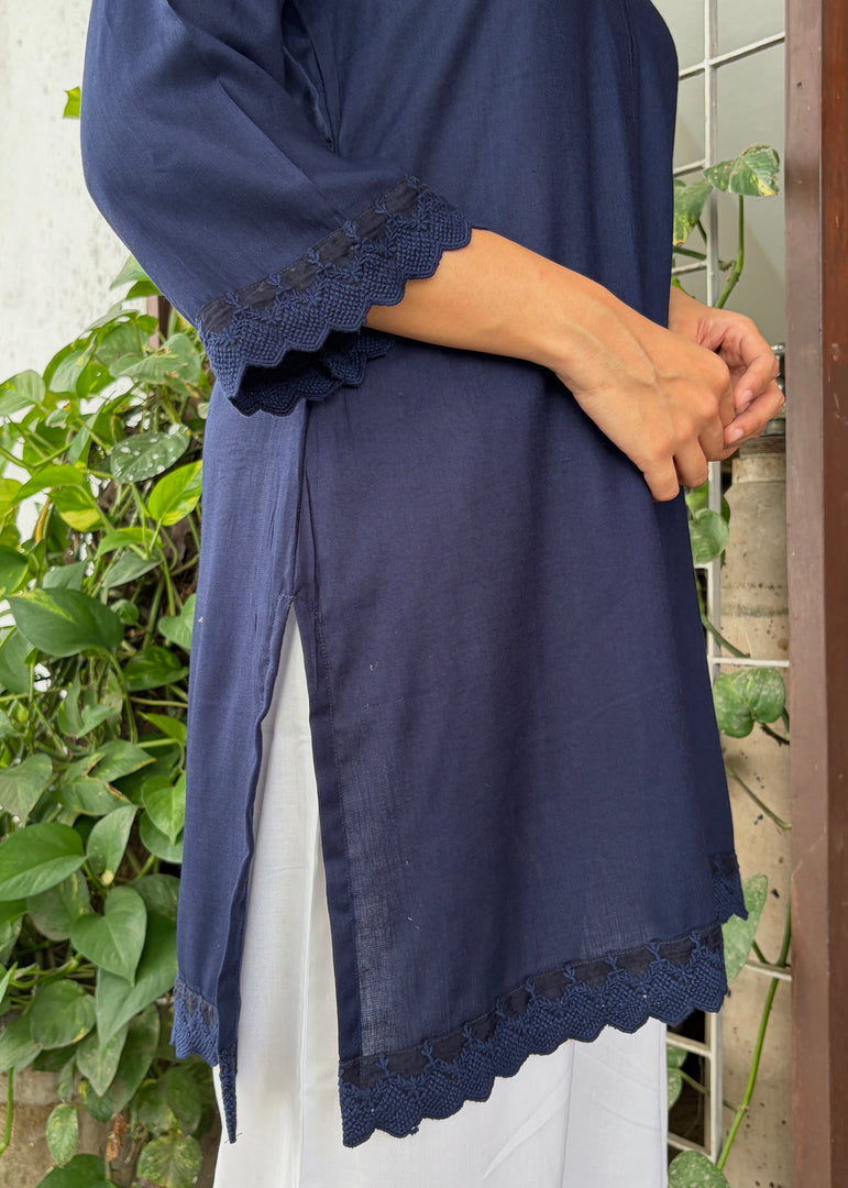 Navy Blue - White Rayon Coord