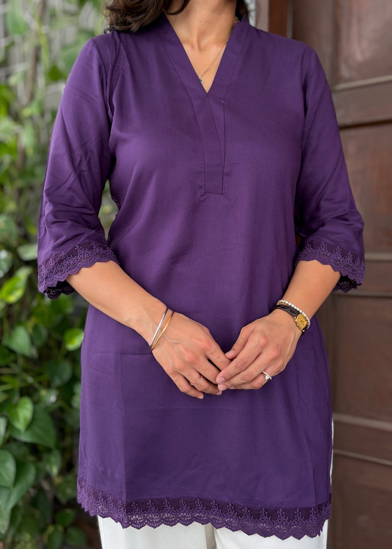 Purple Cream Rayon Coord