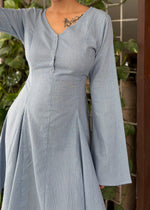 Load image into Gallery viewer, Blue White Pinstripe Mini Dress