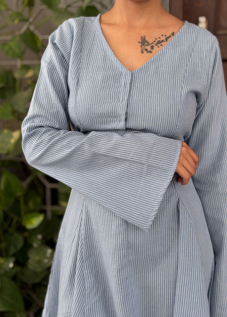 Blue White Pinstripe Mini Dress