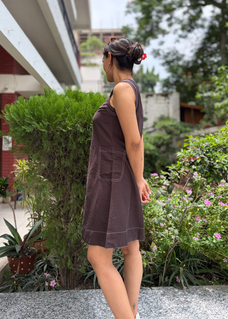 Chocolate Brown Topstitch Dress