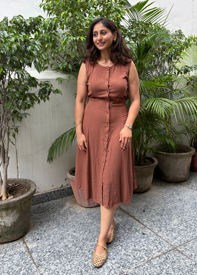 Tan Brown Tie-Back Midi Dress