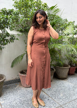 Load image into Gallery viewer, Tan Brown Tie-Back Midi Dress
