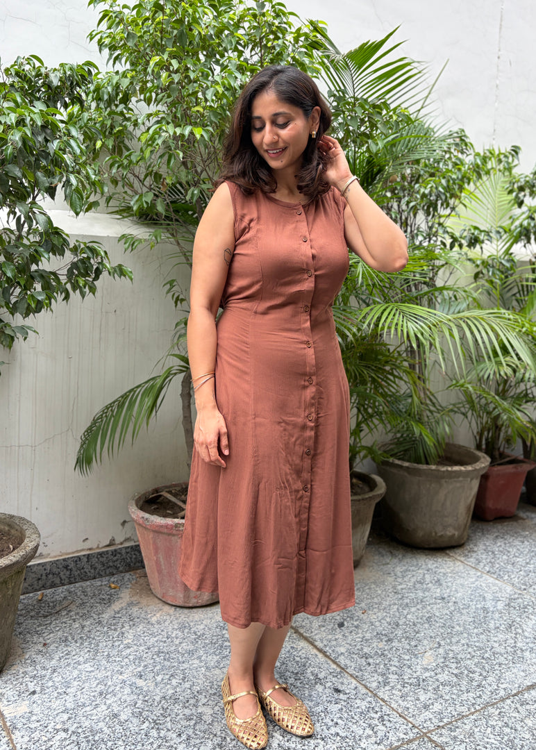 Tan Brown Tie-Back Midi Dress