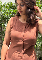 Load image into Gallery viewer, Tan Brown Tie-Back Midi Dress