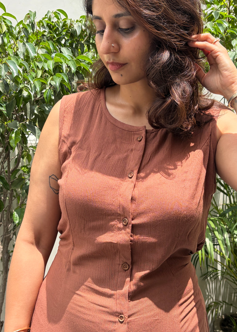 Tan Brown Tie-Back Midi Dress