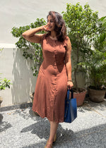 Load image into Gallery viewer, Tan Brown Tie-Back Midi Dress