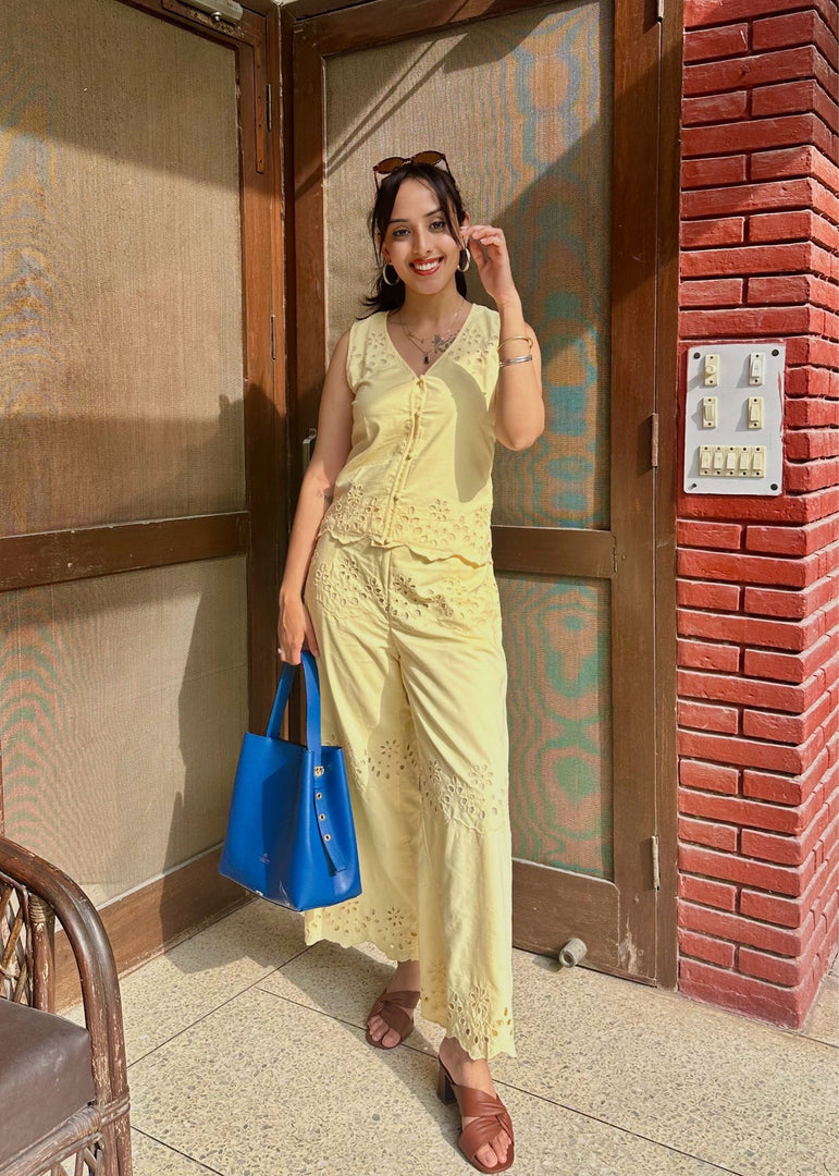 Butter Yellow Cotton Schiffli Coord