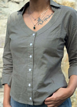 Load image into Gallery viewer, Olive Green Cotton Flex Button Down Shirt
