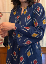 Load image into Gallery viewer, A-line Blue Ikat Coord with Bell Sleeves