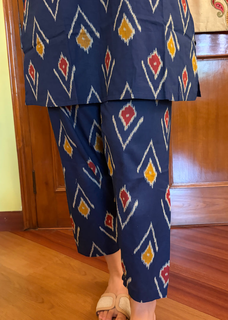 A-line Blue Ikat Coord with Bell Sleeves