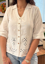Load image into Gallery viewer, White Cotton Schiffli Cropped Shirt

