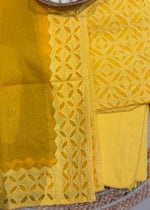 Load image into Gallery viewer, Yellow Cotton Applique Suit &amp; Dupatta