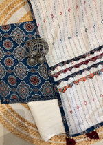 Load image into Gallery viewer, Blue Ajrak Cotton Suit &amp; Applique Dupatta