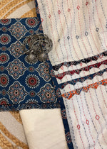 Load image into Gallery viewer, Blue Ajrak Cotton Suit &amp; Applique Dupatta