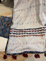 Load image into Gallery viewer, Blue Ajrak Cotton Suit &amp; Applique Mulmul Dupatta
