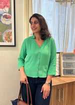 Load image into Gallery viewer, Grass Green Rayon-Dobby Shirt with Wooden Buttons

