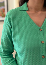 Load image into Gallery viewer, Grass Green Rayon-Dobby Shirt with Wooden Buttons
