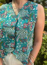 Load image into Gallery viewer, Blue Floral - Print Cotton Waist Coat

