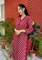 Load image into Gallery viewer, Maroon Ajrak Cotton Suit with Mirror Work Dupatta
