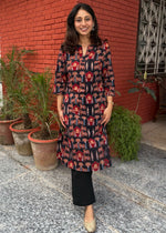Load image into Gallery viewer, Maroon Ajrak Cotton Suit with Blue Mirror Work Mul Dupatta
