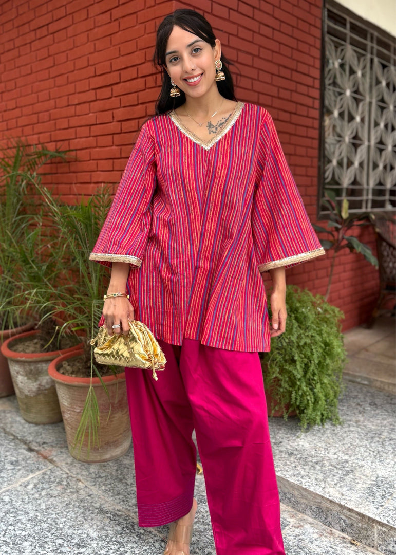 Magenta A-Line Top with Farshi Salwar
