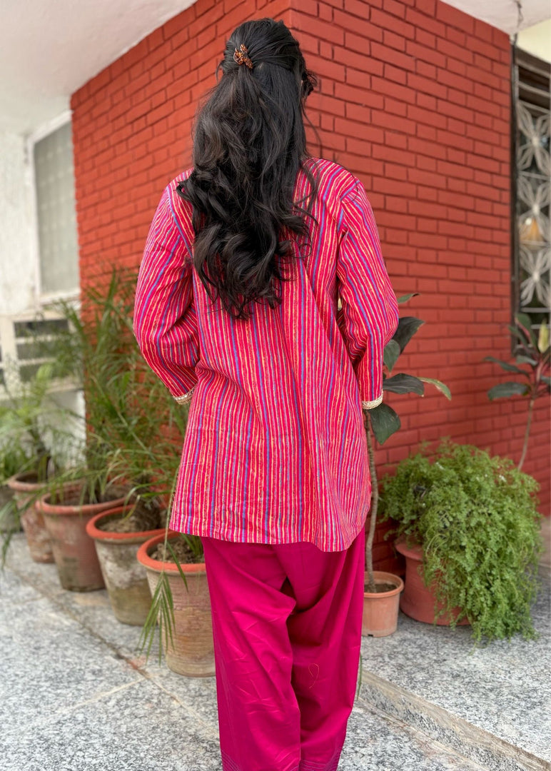 Magenta A-Line Top with Farshi Salwar