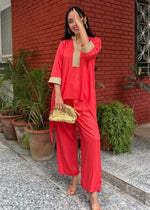 Load image into Gallery viewer, Navy Blye Rayon High-Low Festive Co-ord

