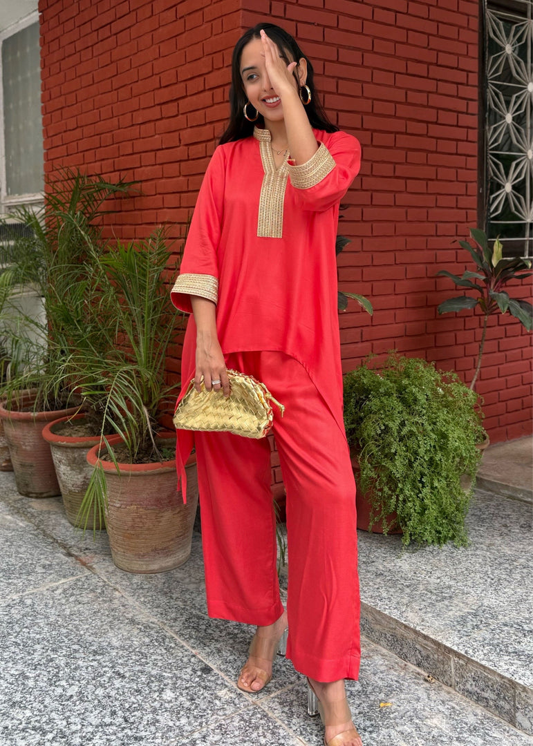 Navy Blye Rayon High-Low Festive Co-ord