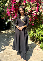 Load image into Gallery viewer, Black Rayon Angrakha Coord Set
