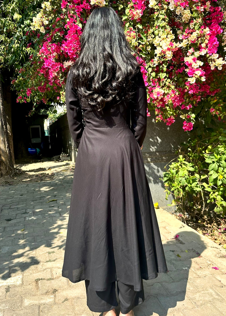 Black Rayon Angrakha Coord Set