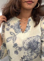 Cream Floral Print Cotton Kurta with Salwar