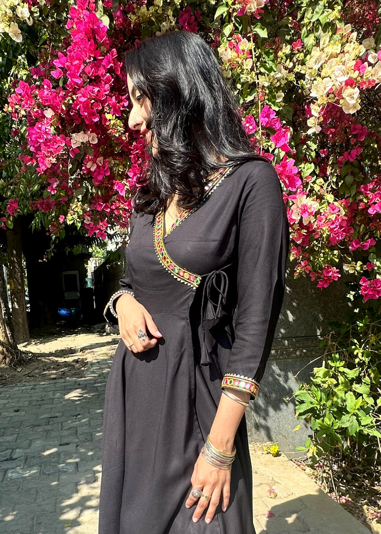Black Rayon Angrakha Coord Set