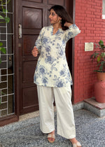 Load image into Gallery viewer, Cream Floral Print Cotton Kurta with Salwar
