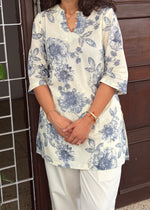 Load image into Gallery viewer, Cream Floral Print Cotton Kurta with Salwar
