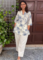 Load image into Gallery viewer, Cream Floral Print Cotton Kurta with Salwar

