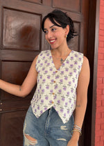 Load image into Gallery viewer, Blue Floral - Print Cotton Waist Coat
