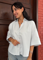 Load image into Gallery viewer, White &amp; Blue Striped Boxy Cotton Shirt
