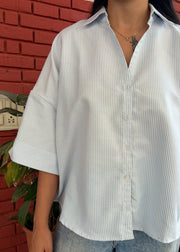 White & Blue Striped Boxy Cotton Shirt